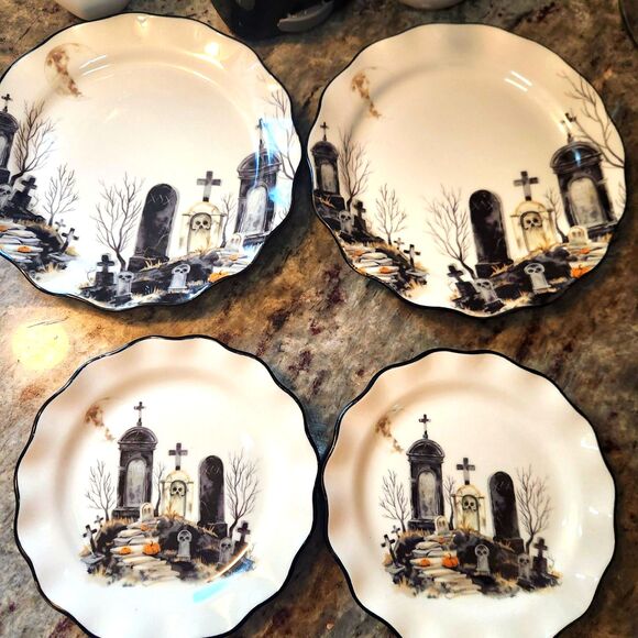 Potter's Studio Other - Potter's Studio Halloween Graveyard Scalloped Plates - 2 Dinner & 2 Salad plates